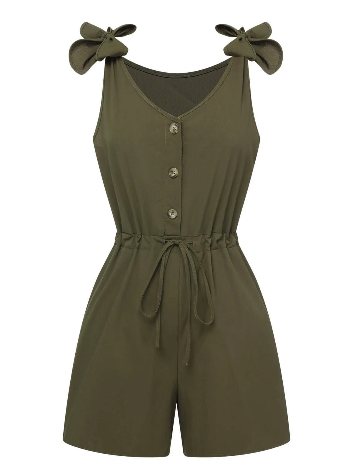 1950s Solid Shoulder Tie Sleeveless Romper