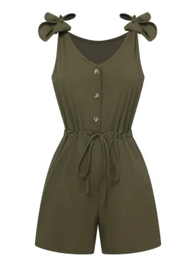 1950s Solid Shoulder Tie Sleeveless Romper