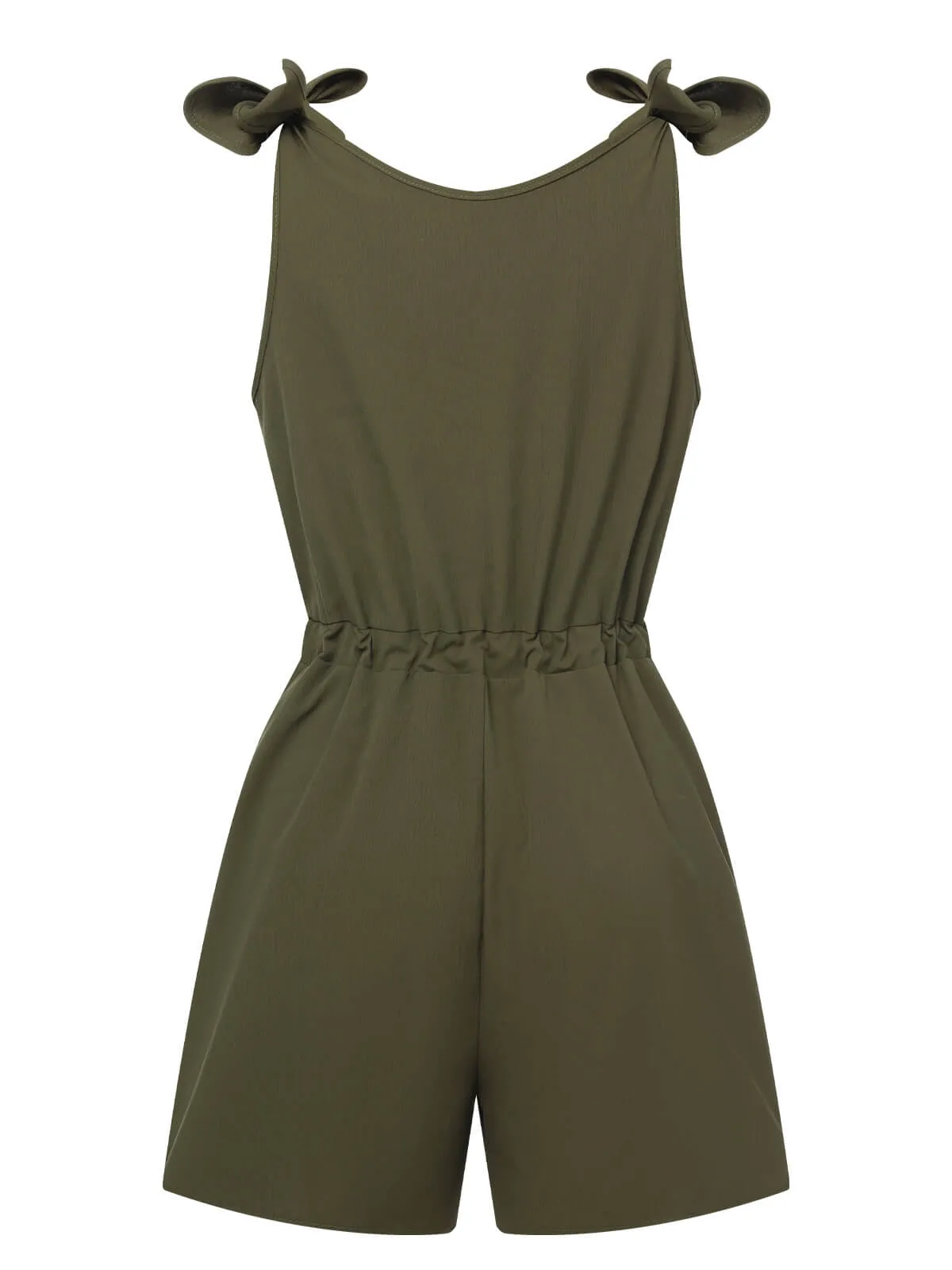 1950s Solid Shoulder Tie Sleeveless Romper