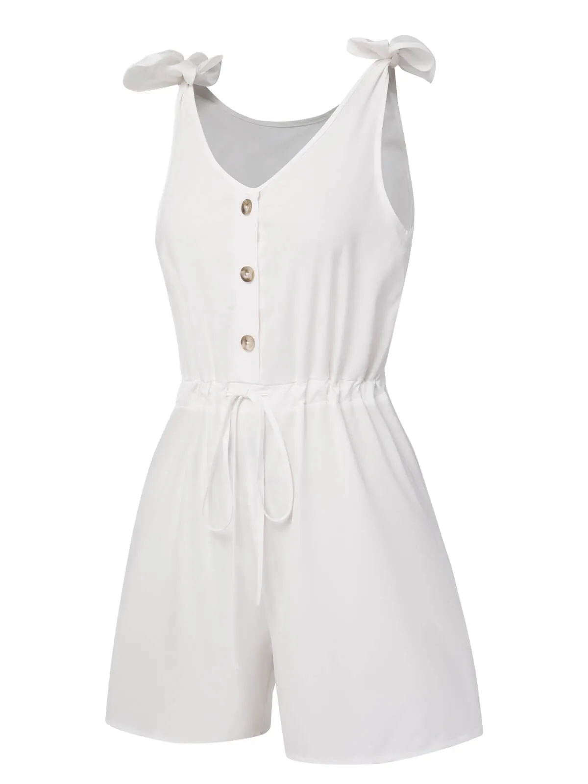 1950s Solid Shoulder Tie Sleeveless Romper