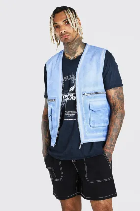 Acid Wash Utility Vest | boohooMAN UK