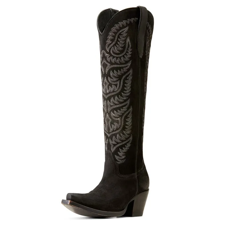 Ariat Women's Laramie Distressed Black Suede StretchFit Snip Toe Western Boot 10046988