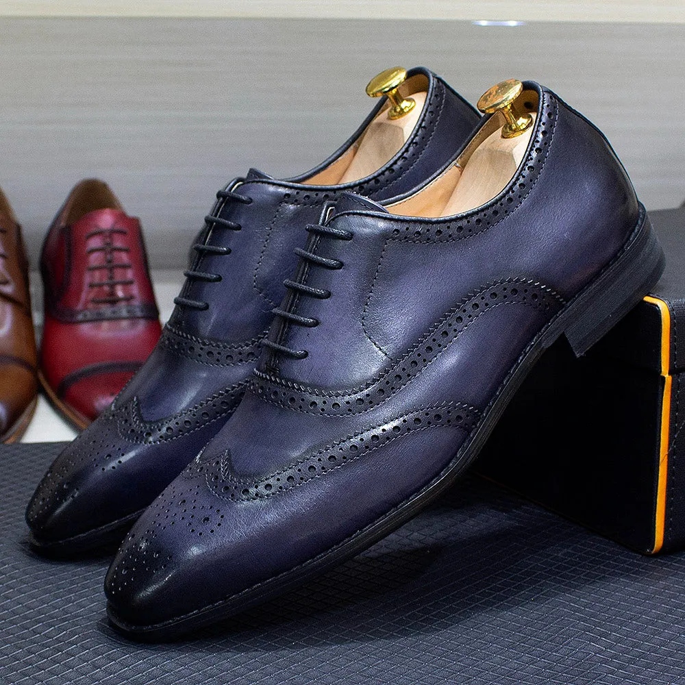 Autentico - Men's Classic Wingtip Oxford Leather Dress Shoes. Handmade