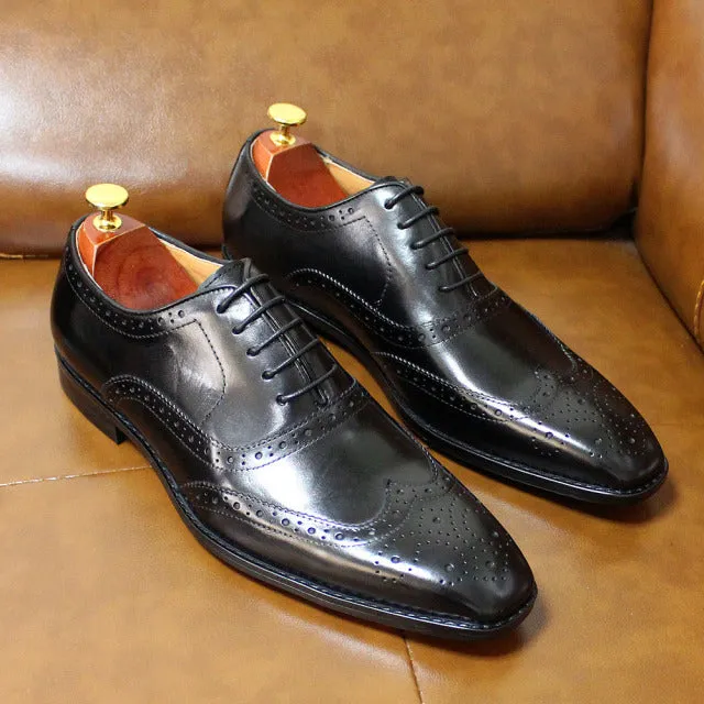 Autentico - Men's Classic Wingtip Oxford Leather Dress Shoes. Handmade