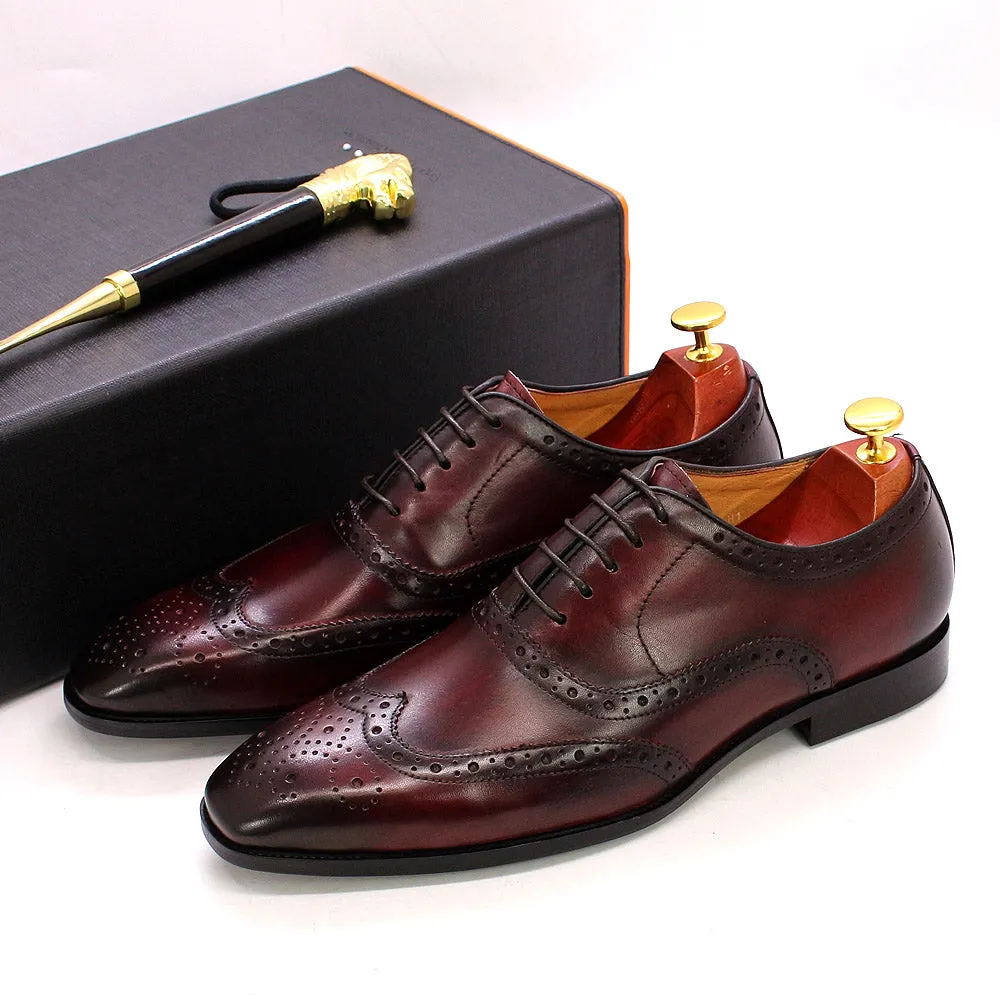 Autentico - Men's Classic Wingtip Oxford Leather Dress Shoes. Handmade