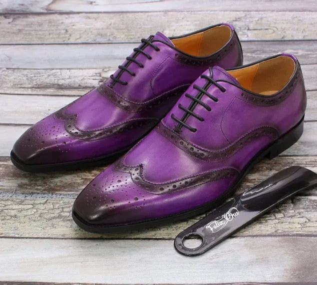 Autentico - Men's Classic Wingtip Oxford Leather Dress Shoes. Handmade