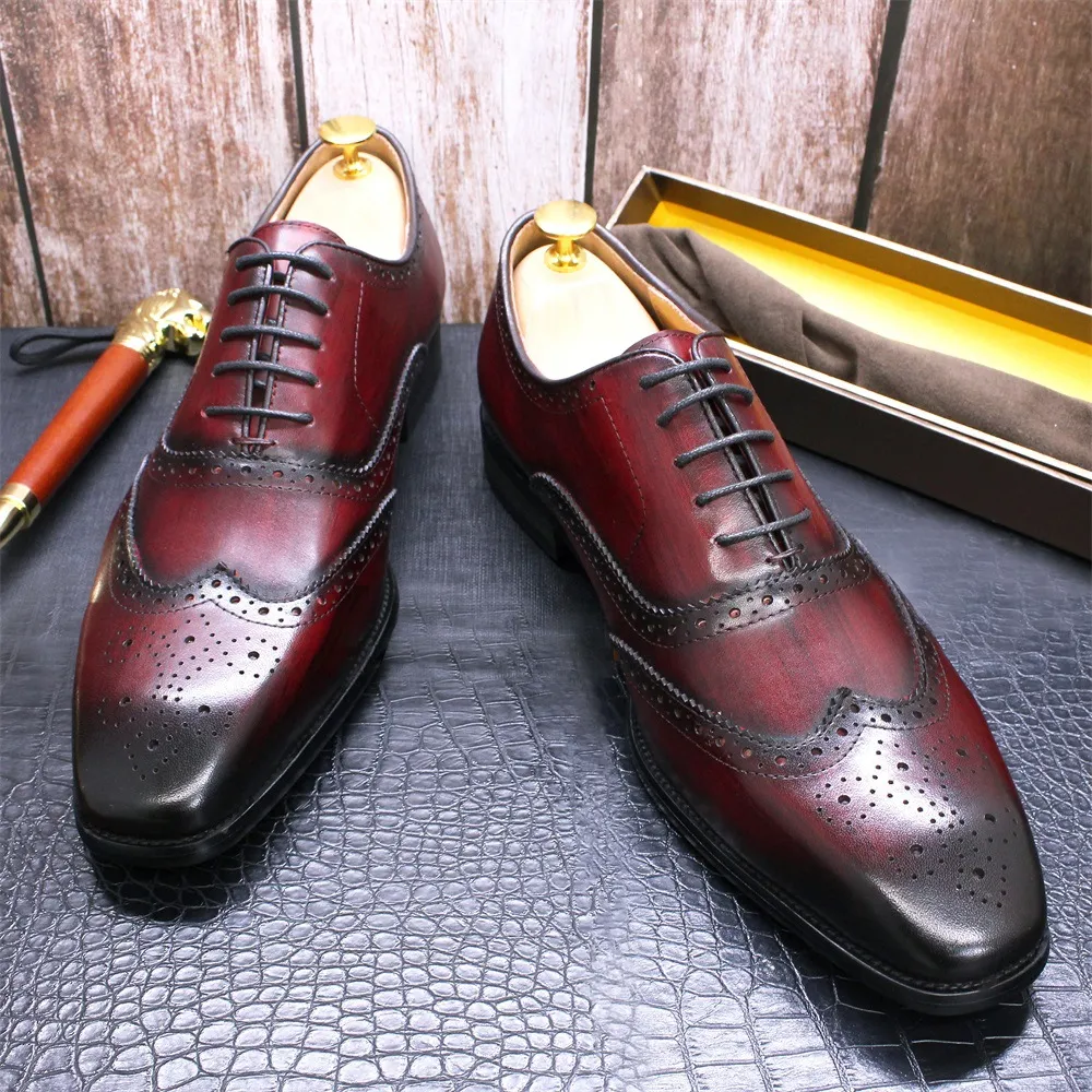 Autentico - Men's Classic Wingtip Oxford Leather Dress Shoes. Handmade