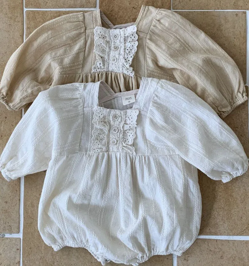 Baby Front Ruffle Lace Trim Romper (3-18m) - 2 Colors