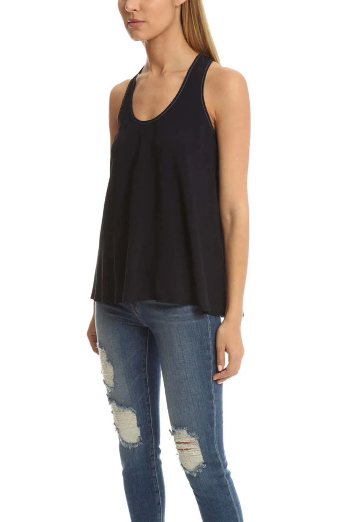 Back Slit Tank - Navy