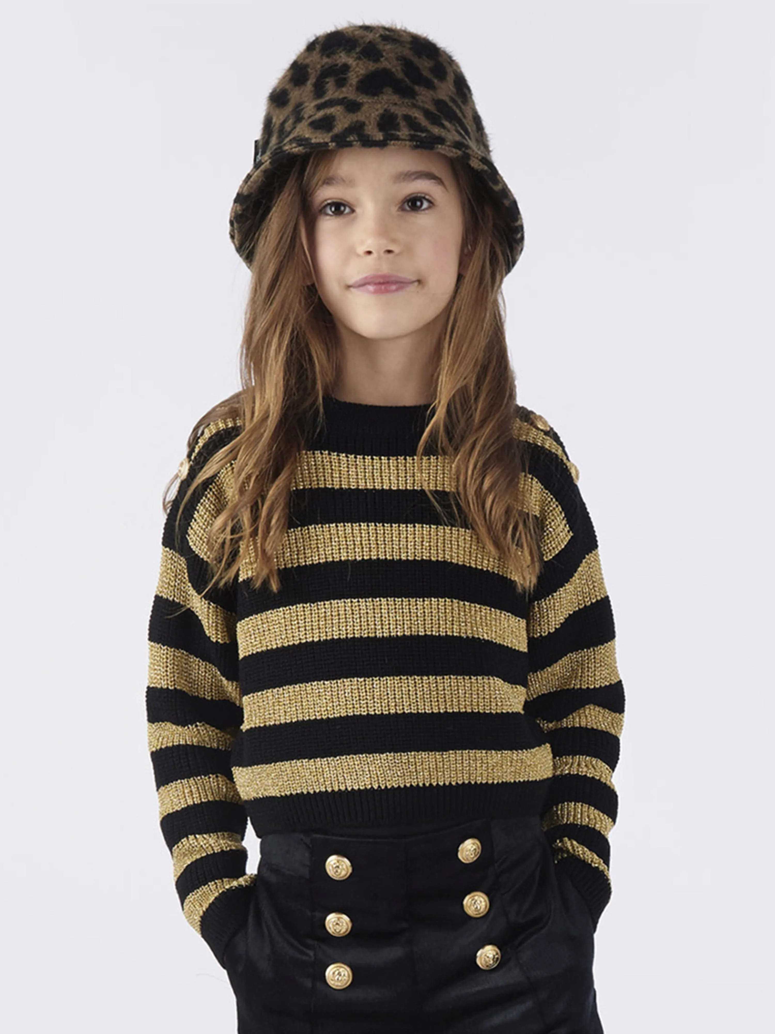 Balmain Girls Leopard Bucket Hat in Brown