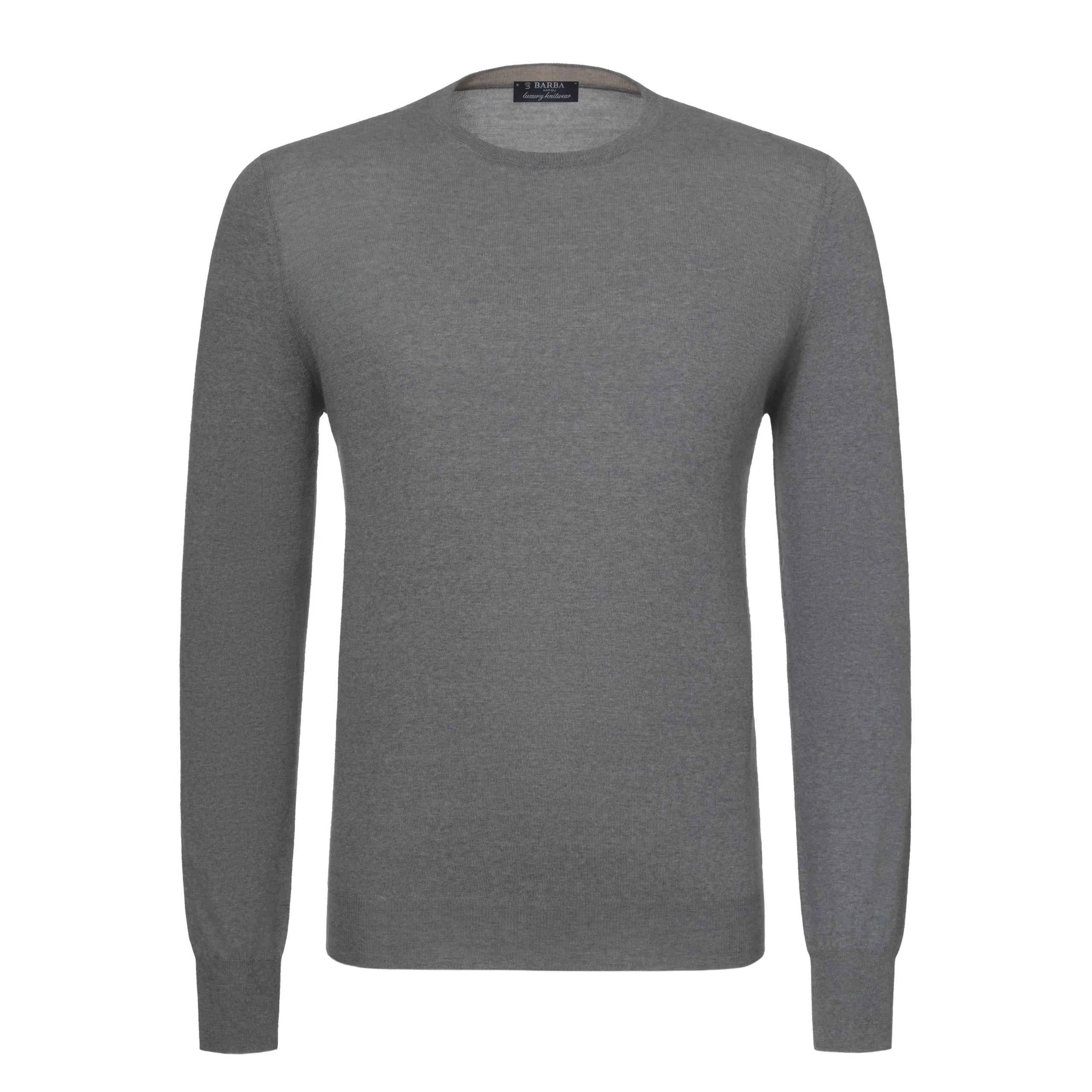  Barba Napoli Crew-Neck Virgin Wool Pullover in Grey Melange