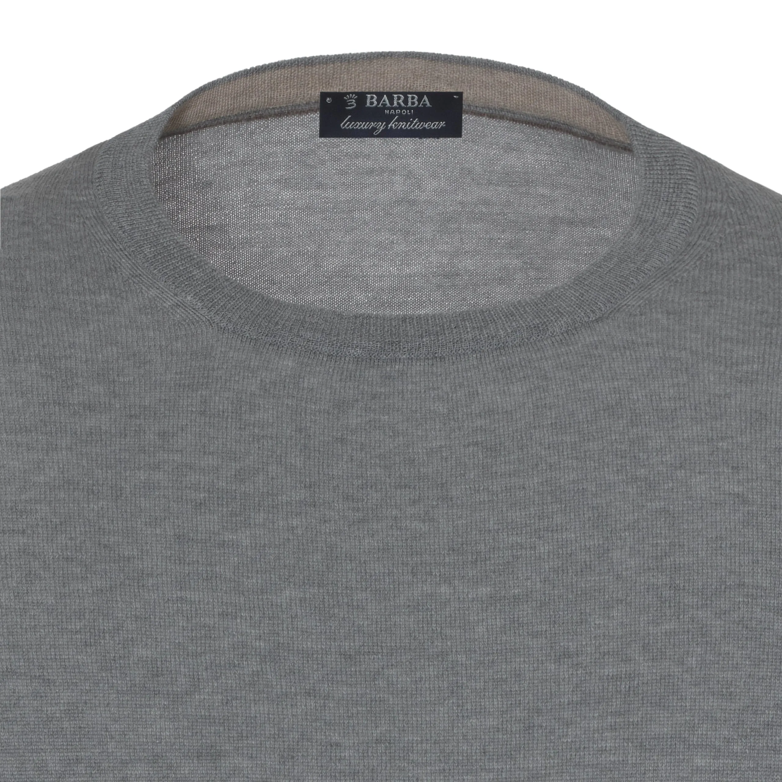  Barba Napoli Crew-Neck Virgin Wool Pullover in Grey Melange