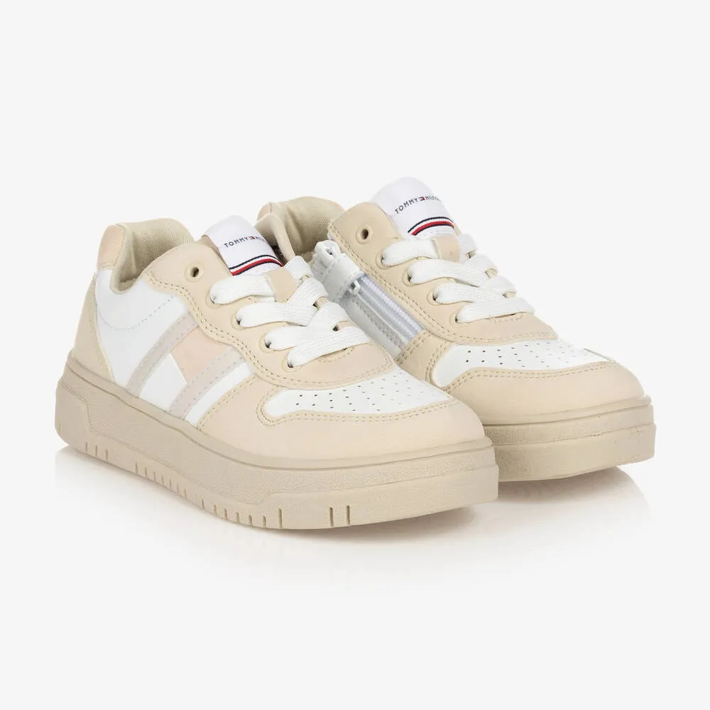 Beige & White Flag Logo Trainers