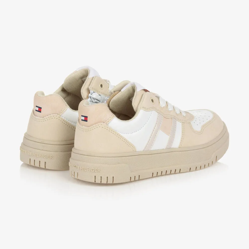 Beige & White Flag Logo Trainers