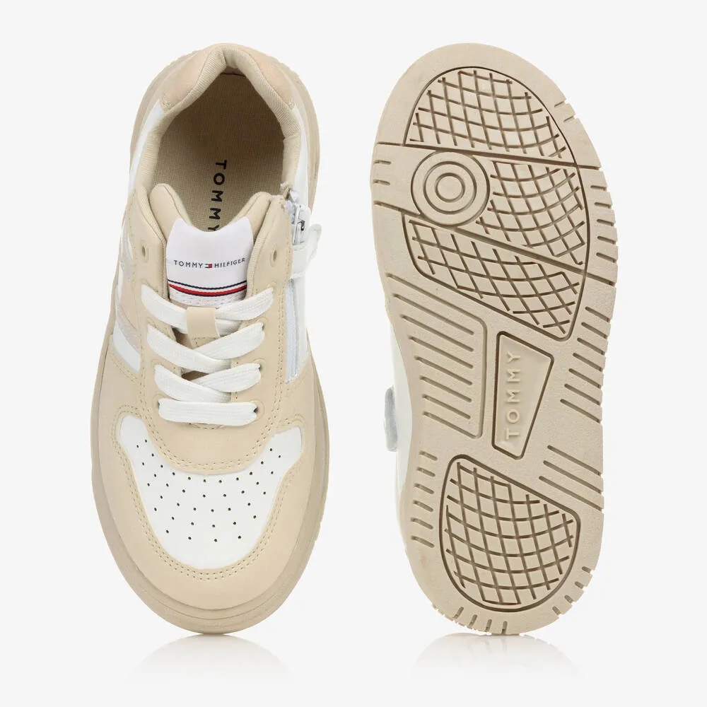 Beige & White Flag Logo Trainers