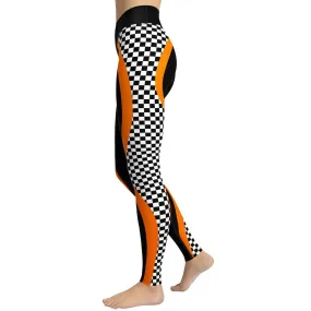 Black and Orange Checkered Yoga Leggings