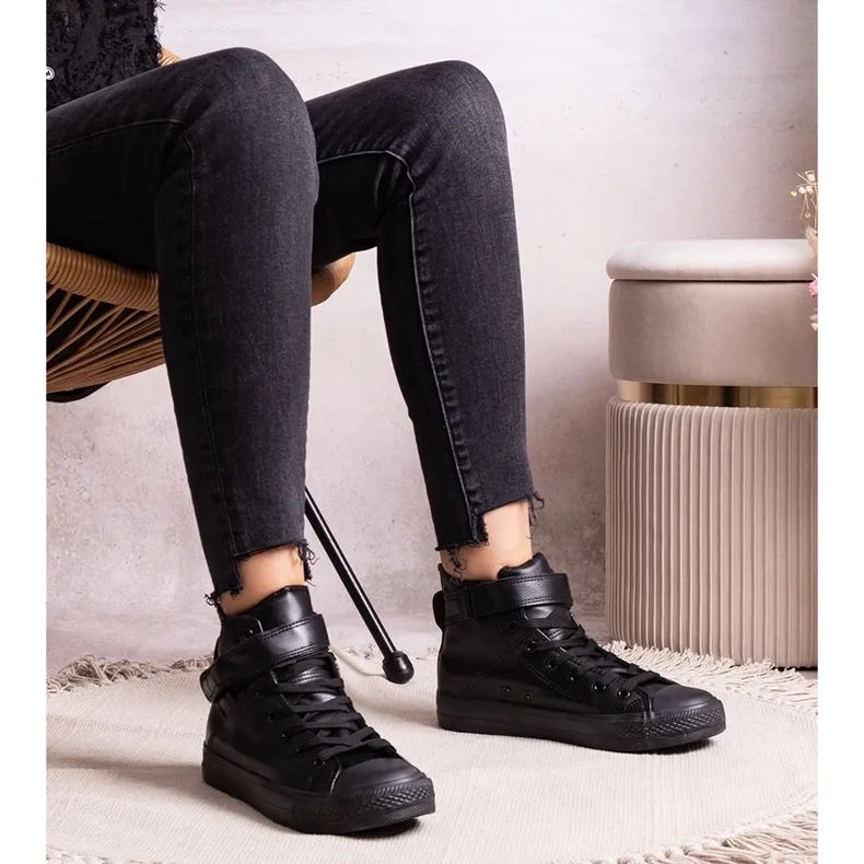 Black high-top sneakers made of eco leather Bonbonita