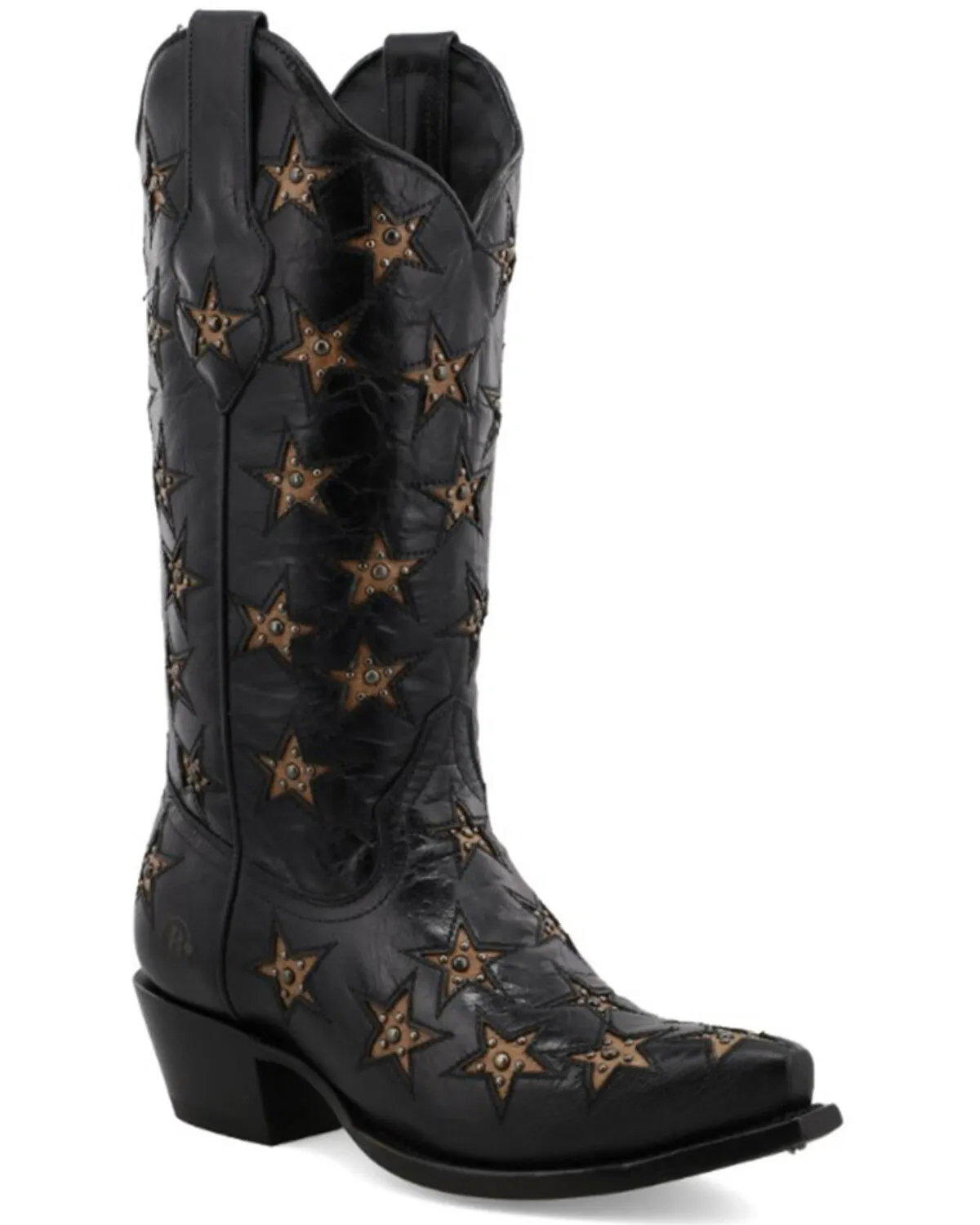 Black Star Women's Marfa Star Inlay Studded Leather Western Boot - Snip Toe