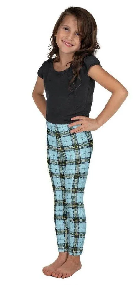 Blue Plaid Print Kid's Leggings