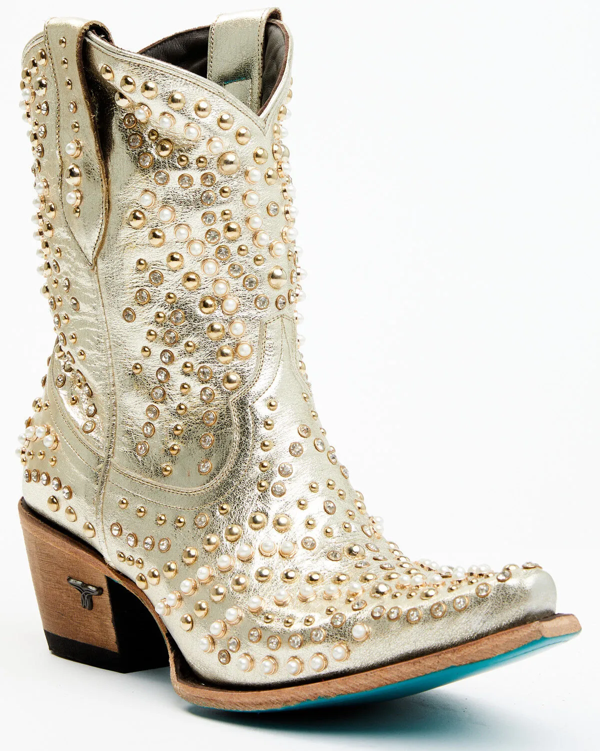 Boot Barn X Lane Women's Exclusive Dolly Metallic Leather Western Bridal Booties - Snip Toe