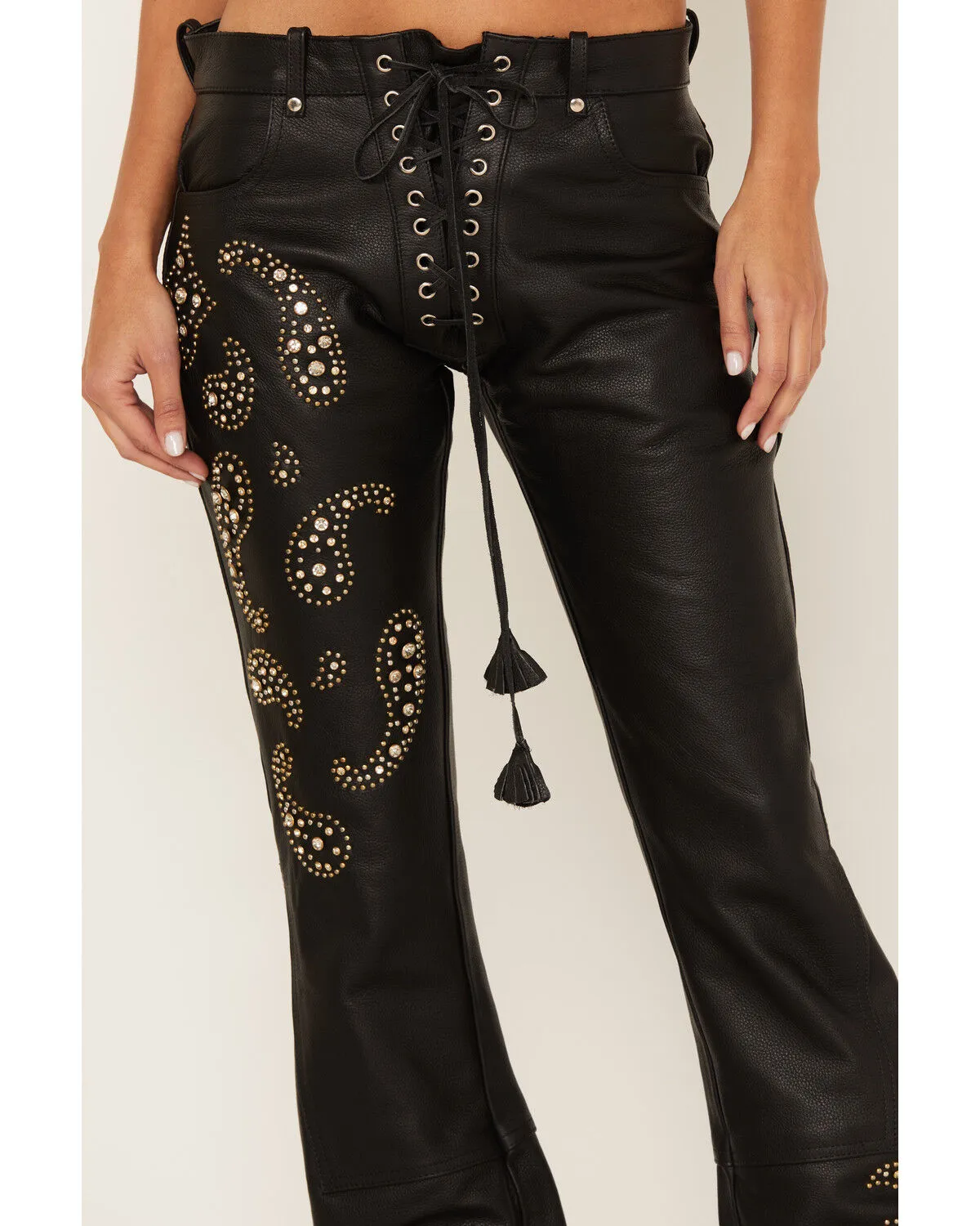 Boot Barn X Understated Leather Women's Rhinestone Studded Lace-Up Flare Leather Pants