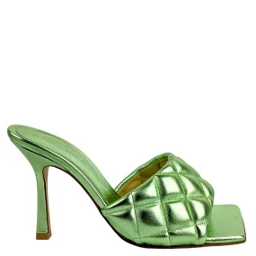 Bottega Veneta Quilted Open Toe Sandals in Metallic Green