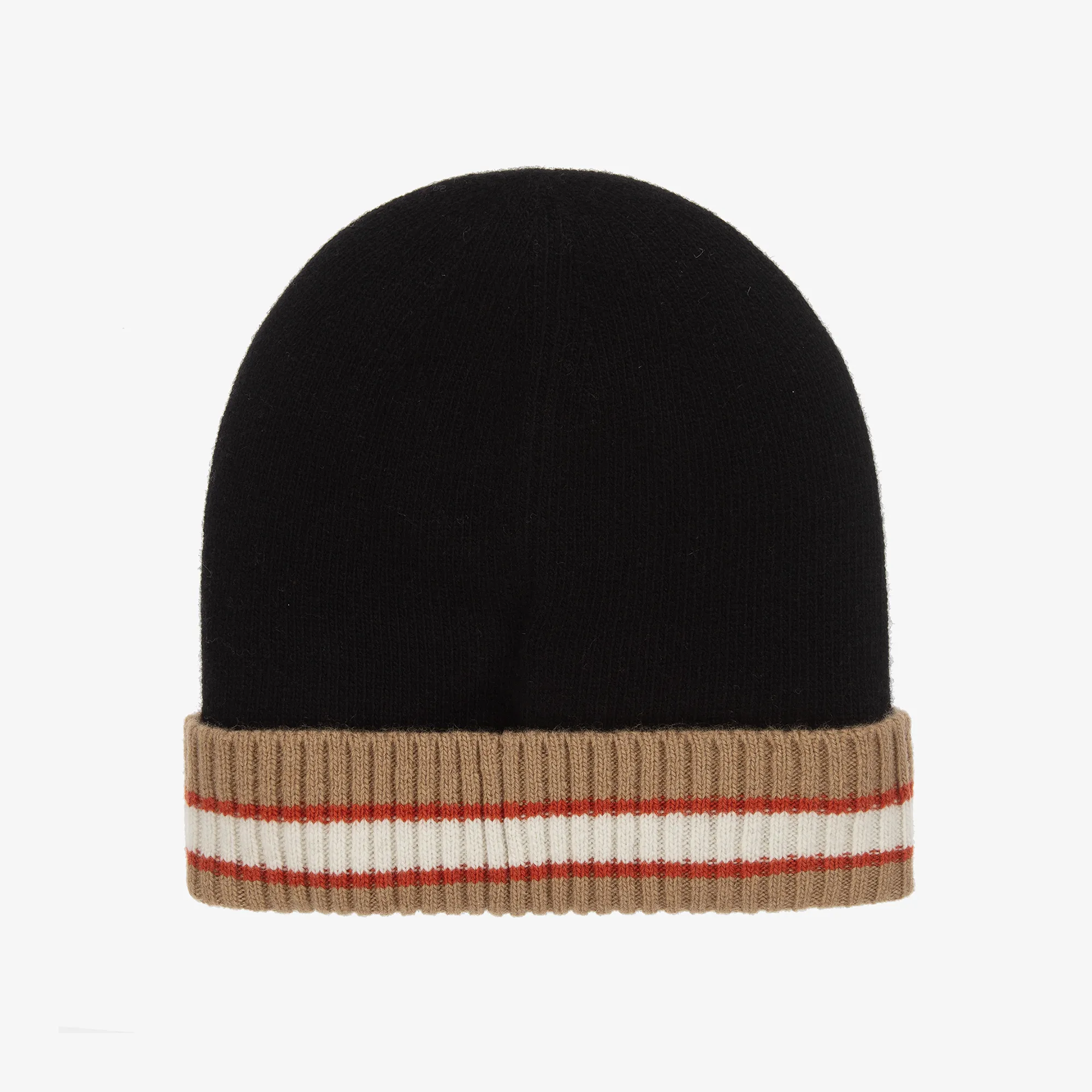 Boys Black & Beige Wool Knit Hat