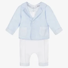 Boys Blue Cotton & Linen Romper