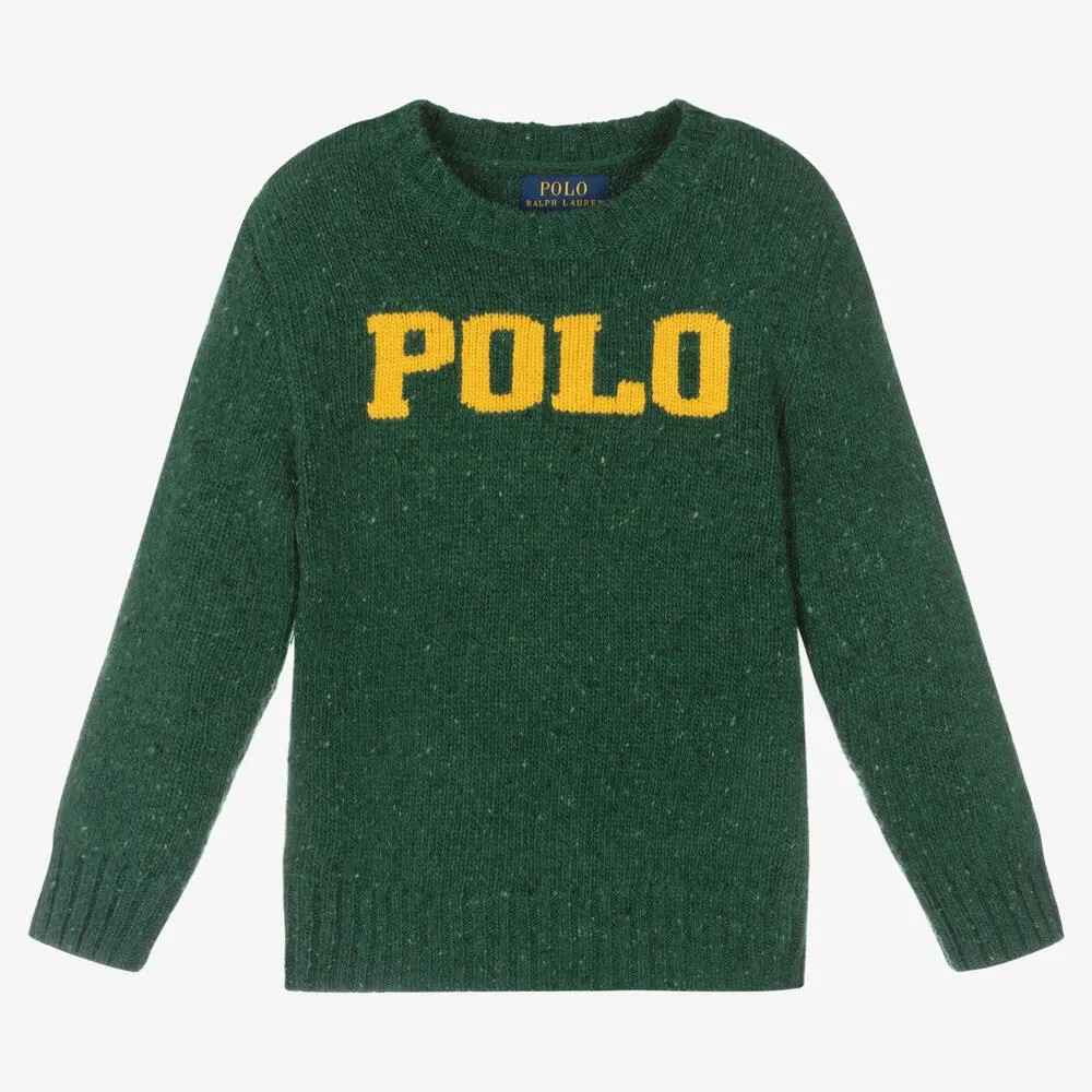 Boys Green Wool Logo Jumper