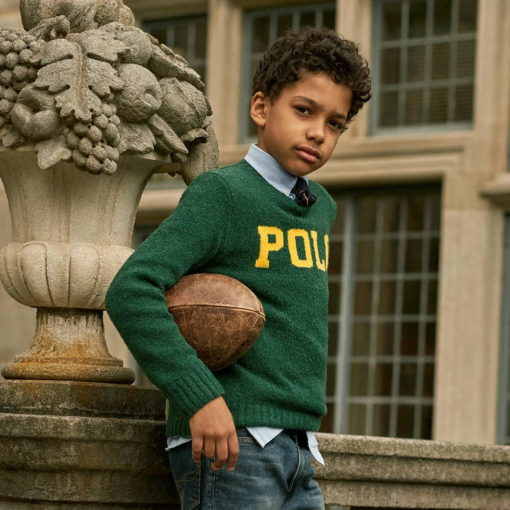 Boys Green Wool Logo Jumper