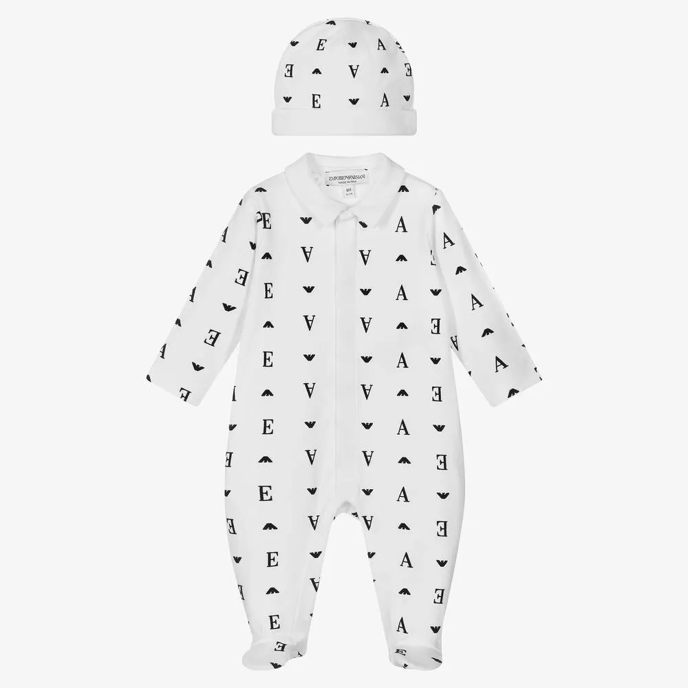 Boys White Babygrow & Hat Set