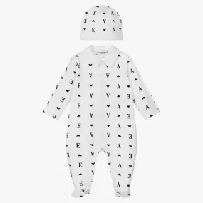 Boys White Babygrow & Hat Set