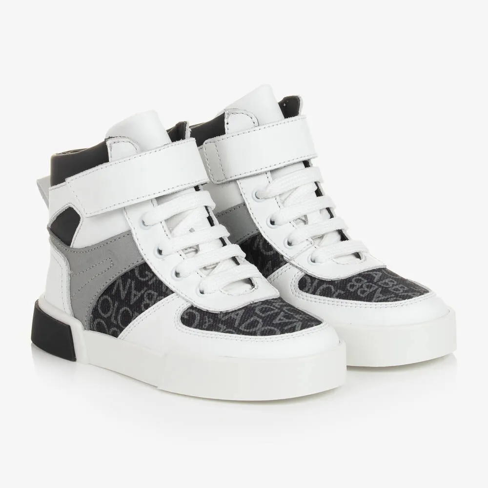 Boys White High-Top Leather Trainers