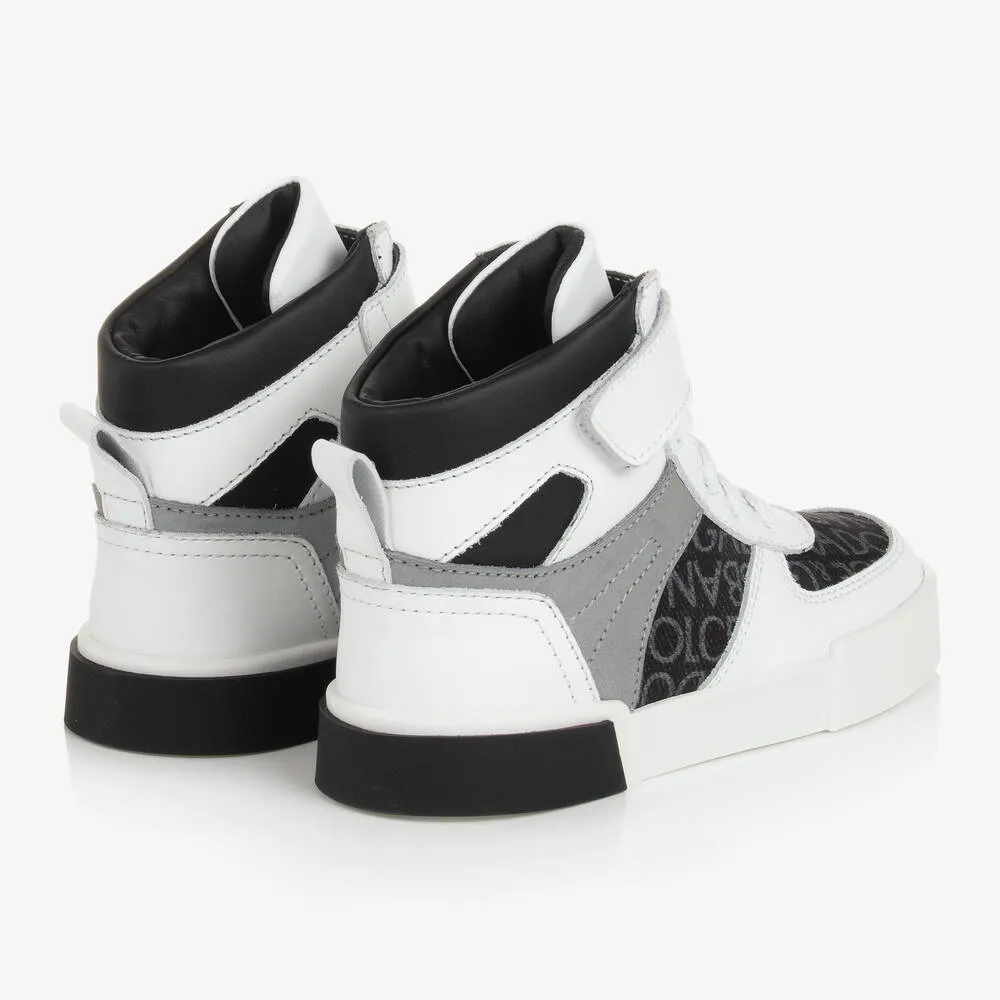 Boys White High-Top Leather Trainers