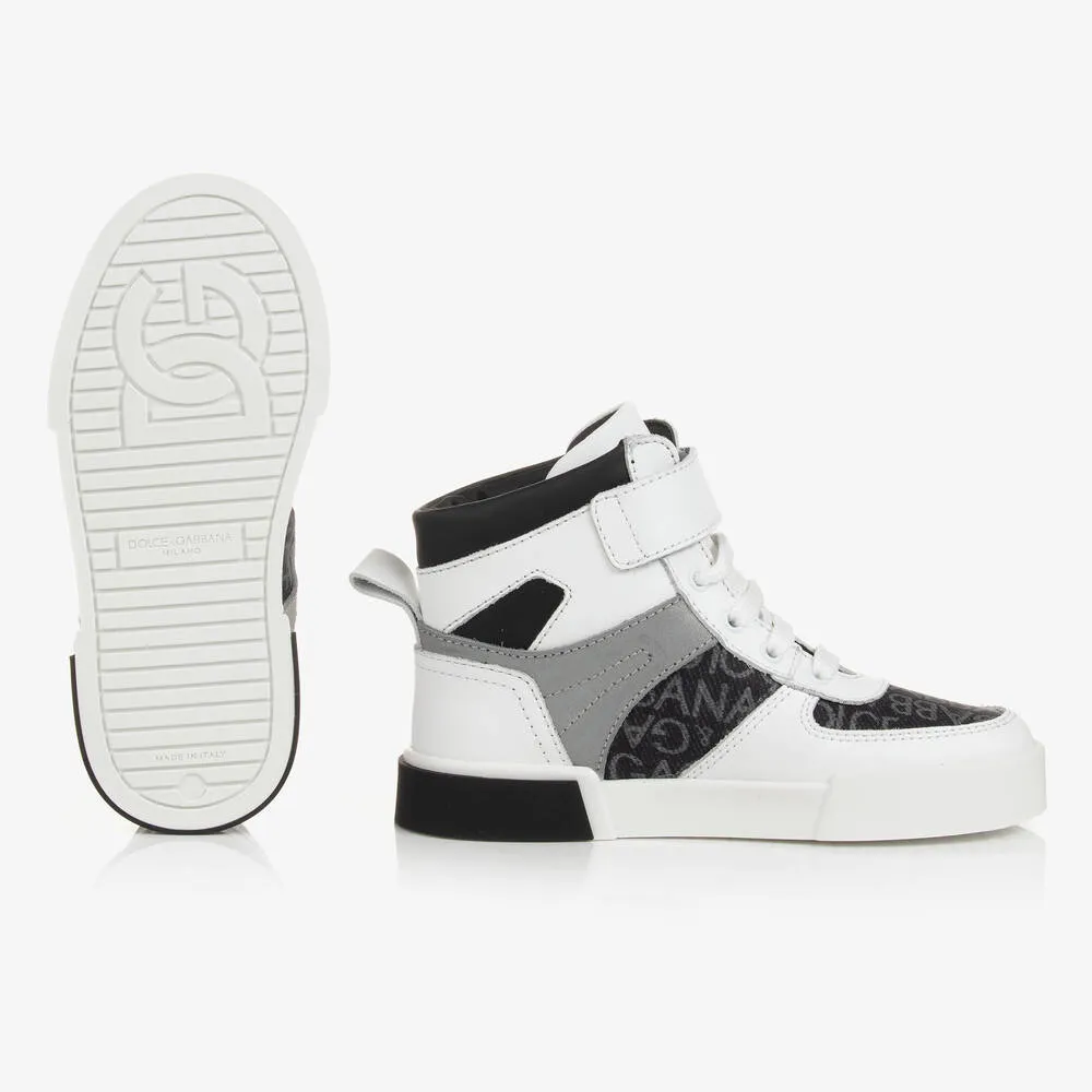 Boys White High-Top Leather Trainers