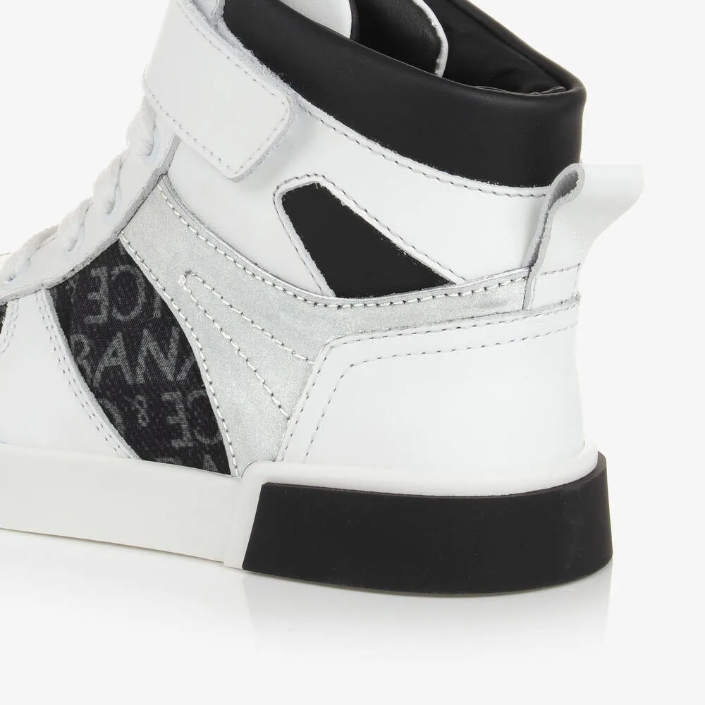 Boys White High-Top Leather Trainers