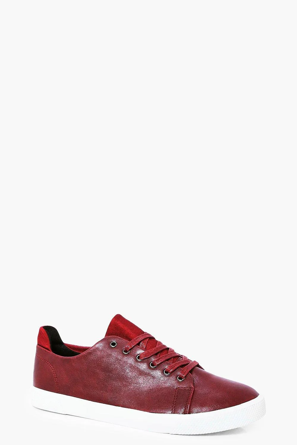 Burgundy Lace Up Trainers | boohooMAN UK