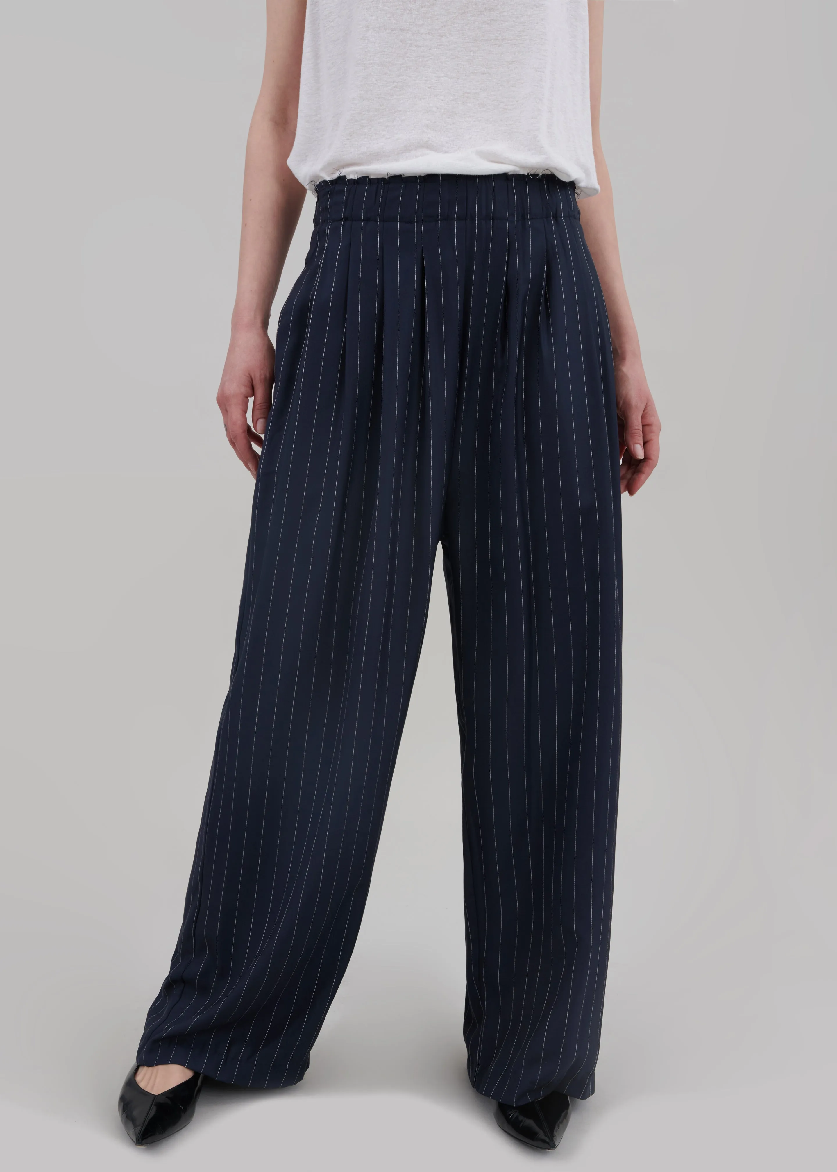 Caden Boxer Trousers - Navy/White Pinstripe