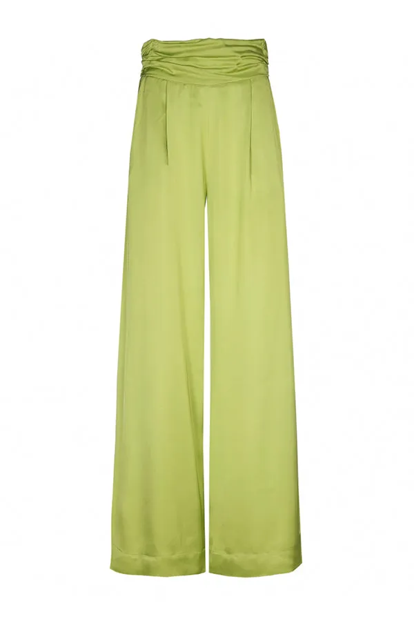 Caroline Biss LIME GREEN LOOSE SHINY HIGH WAIST WIDE TROUSERS