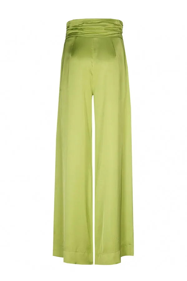 Caroline Biss LIME GREEN LOOSE SHINY HIGH WAIST WIDE TROUSERS