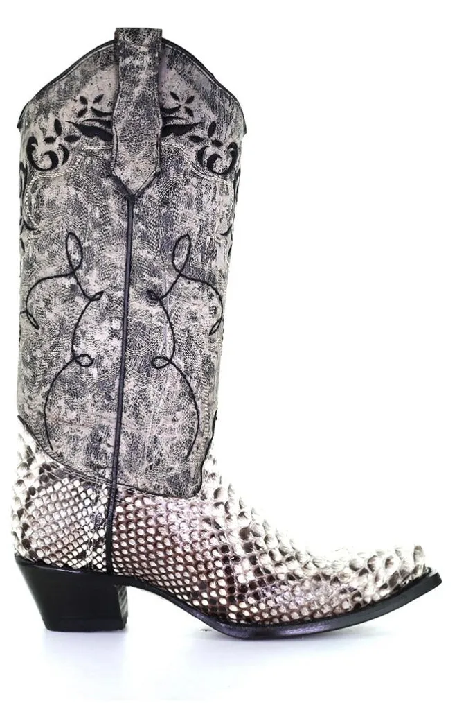 Corral Women’s Natural & Black Python Embroidery Boot