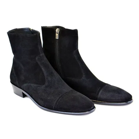 Corrente Black Suede Leather Side Zipper Mens Boot