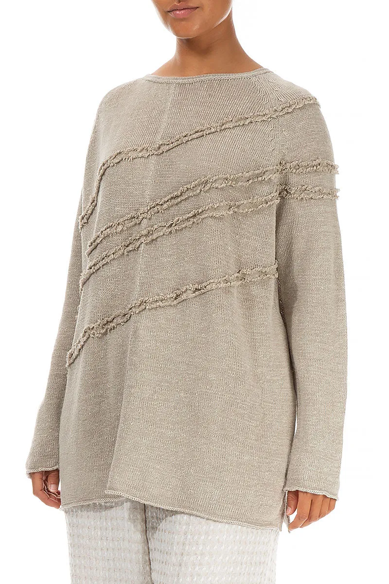 Decorated Front Natural Linen Jumper