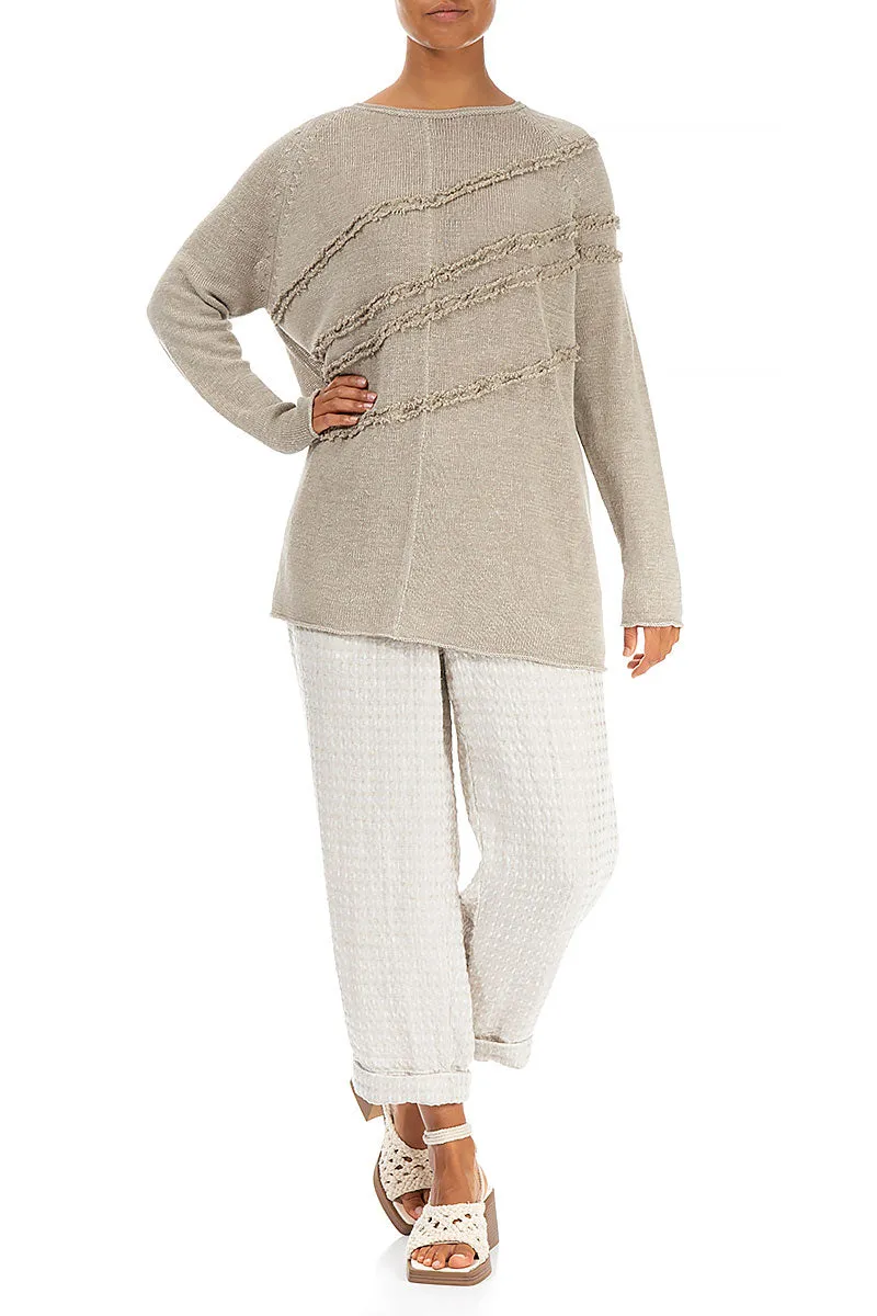 Decorated Front Natural Linen Jumper