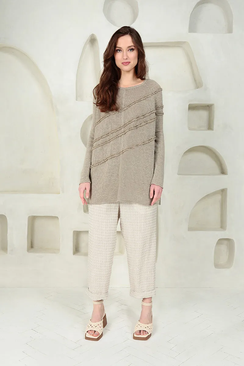 Decorated Front Natural Linen Jumper