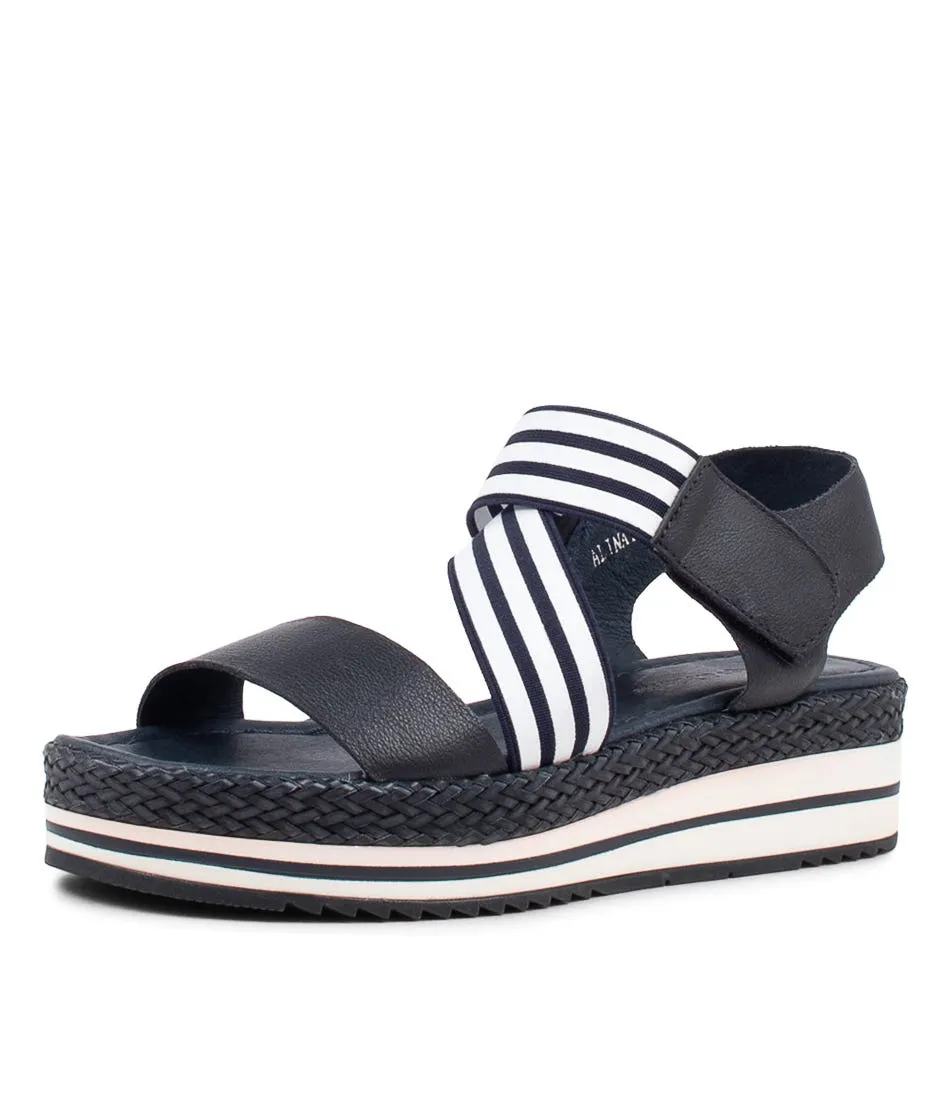 DJANGO & JULIETTE Alinay Navy And White Leather Elastic Sandals