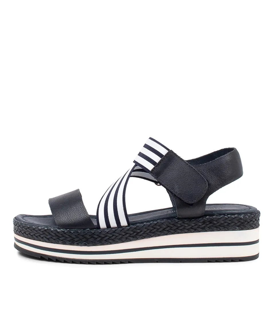 DJANGO & JULIETTE Alinay Navy And White Leather Elastic Sandals