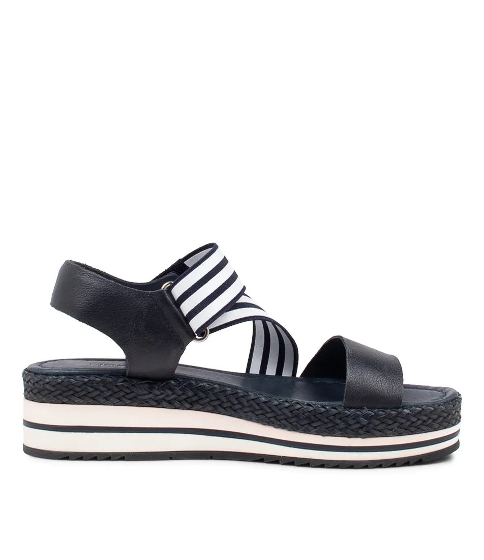 DJANGO & JULIETTE Alinay Navy And White Leather Elastic Sandals