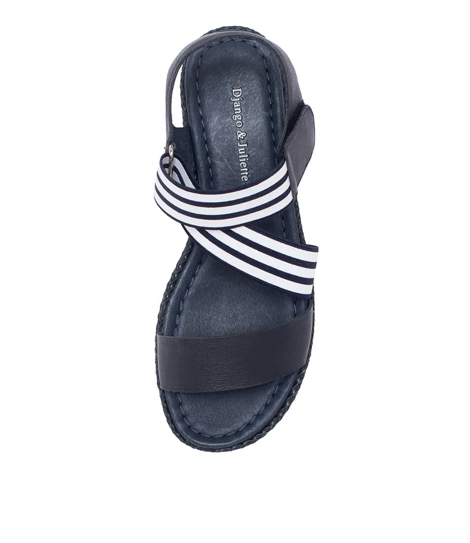 DJANGO & JULIETTE Alinay Navy And White Leather Elastic Sandals