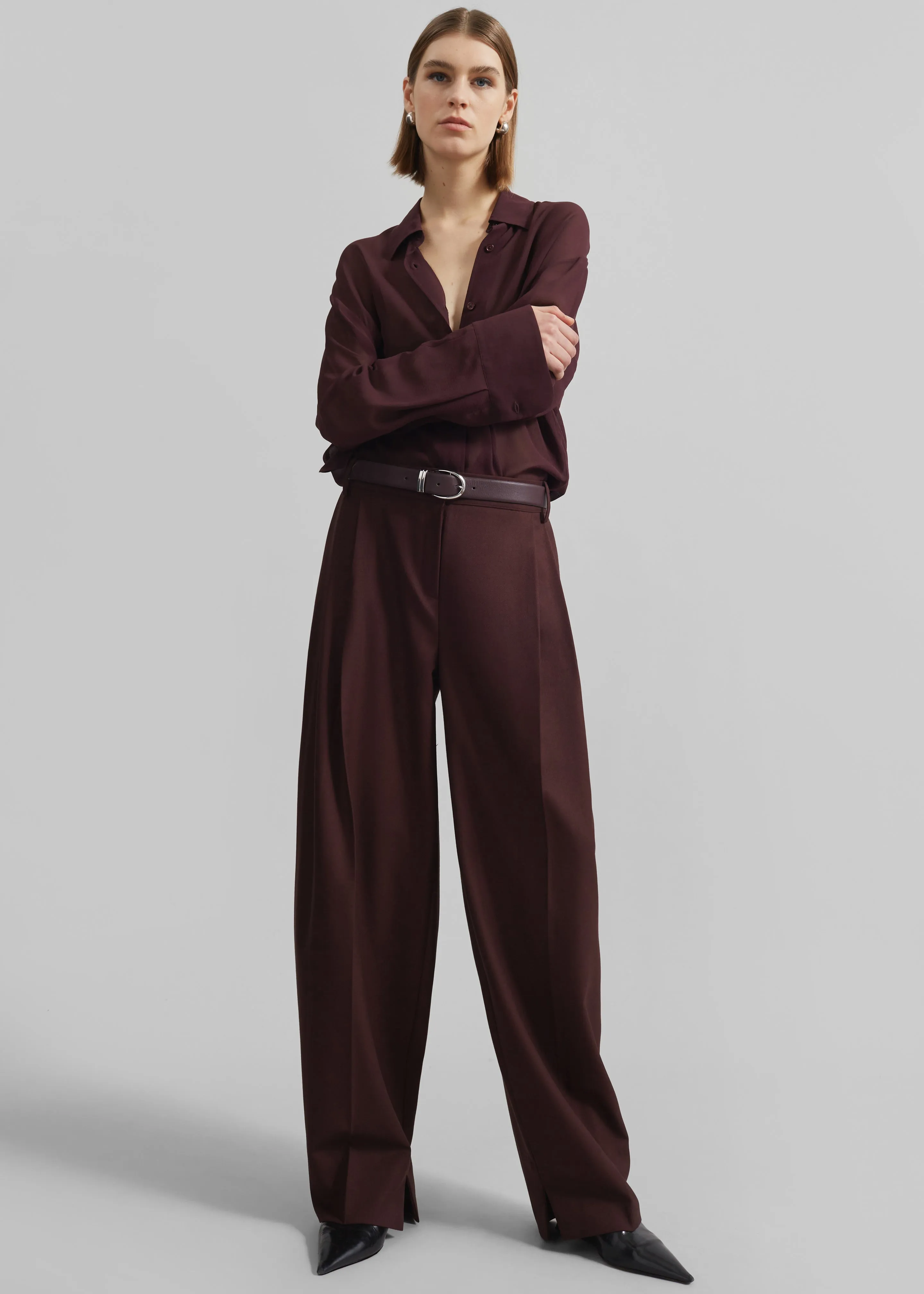 Durham Pleated Trousers - Burgundy